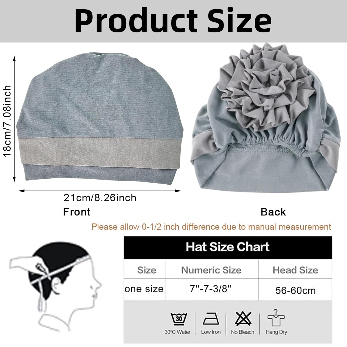 PALAY Chemo Caps for Women Cotton Stretchy Turban Cap Headwear Head Wrap Flower Skull Cap for Women Cancer Beanie Head Coverings - Grey