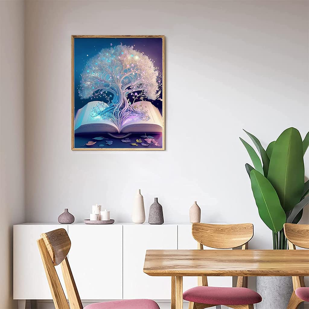 HASTHIP Diamond Painting Kit, 12x16inch White Tree of Life Diamond Painting, 5D Diamond Painting Kit for Adults & Kids, Very Suitable for Home Leisure and Wall Decoration, Gift for Kids and Adults