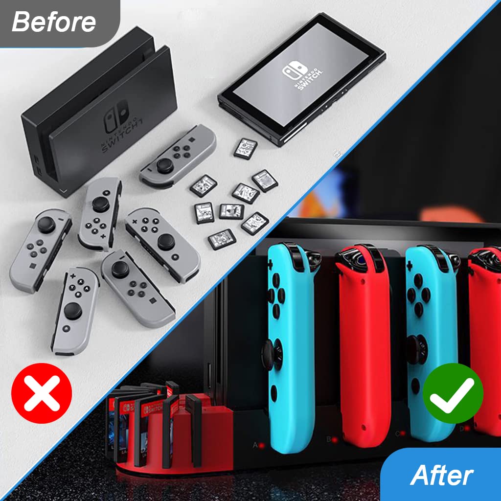 ZORBES 2 In 1 Switch Controller Charging Dock Extension For Switch&Oled Model Joycons Switch Controller Charging Dock Station With 9 Storage Slots For Switch Game Cartridges,Game Consoles,USB,Black