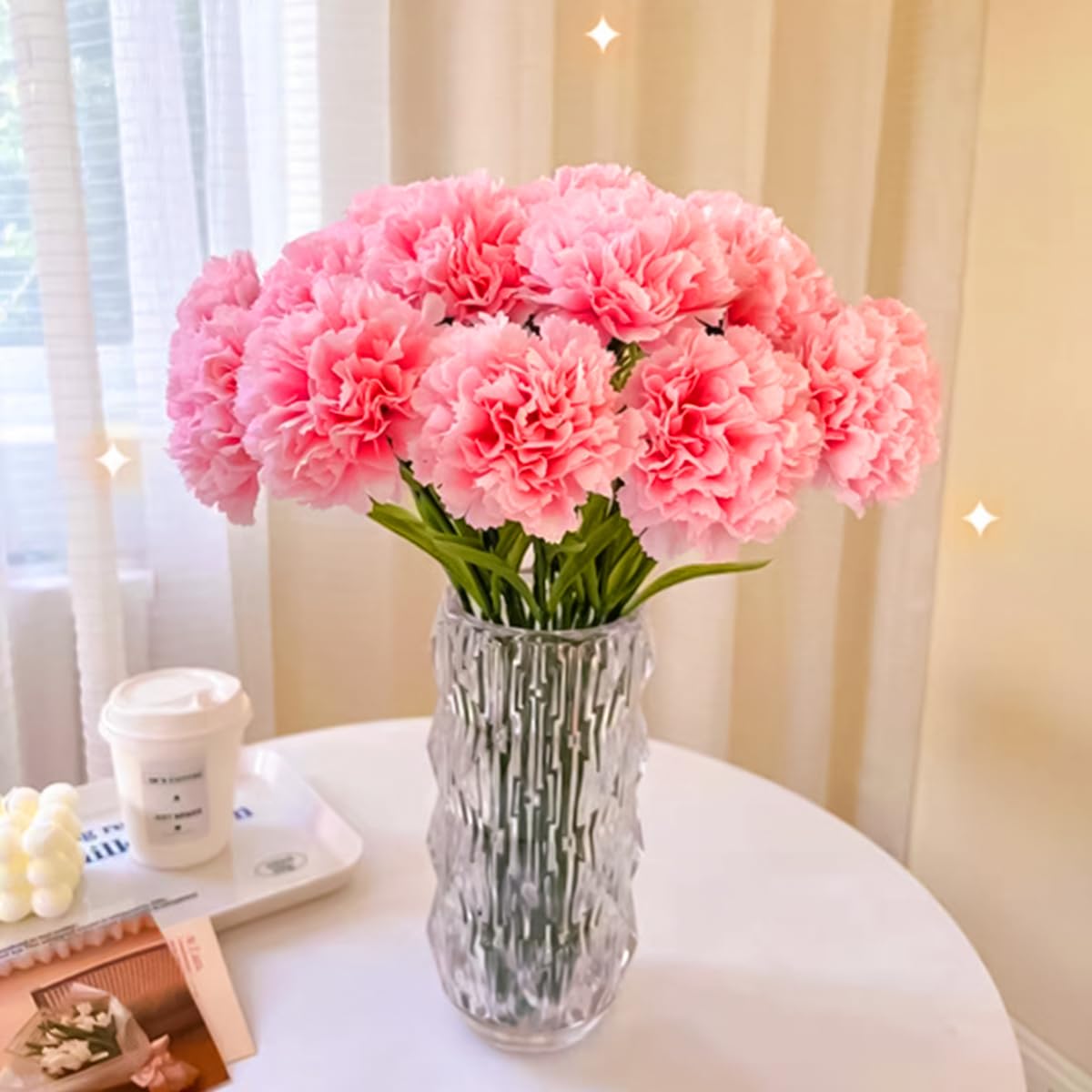 HASTHIP Artificial Decorative Carnation Flower Bunches, Simulation Carnation Flower for Home Decor, Room Decorations, Living Room Table, Diwali Decoration Plants Festival Decoration