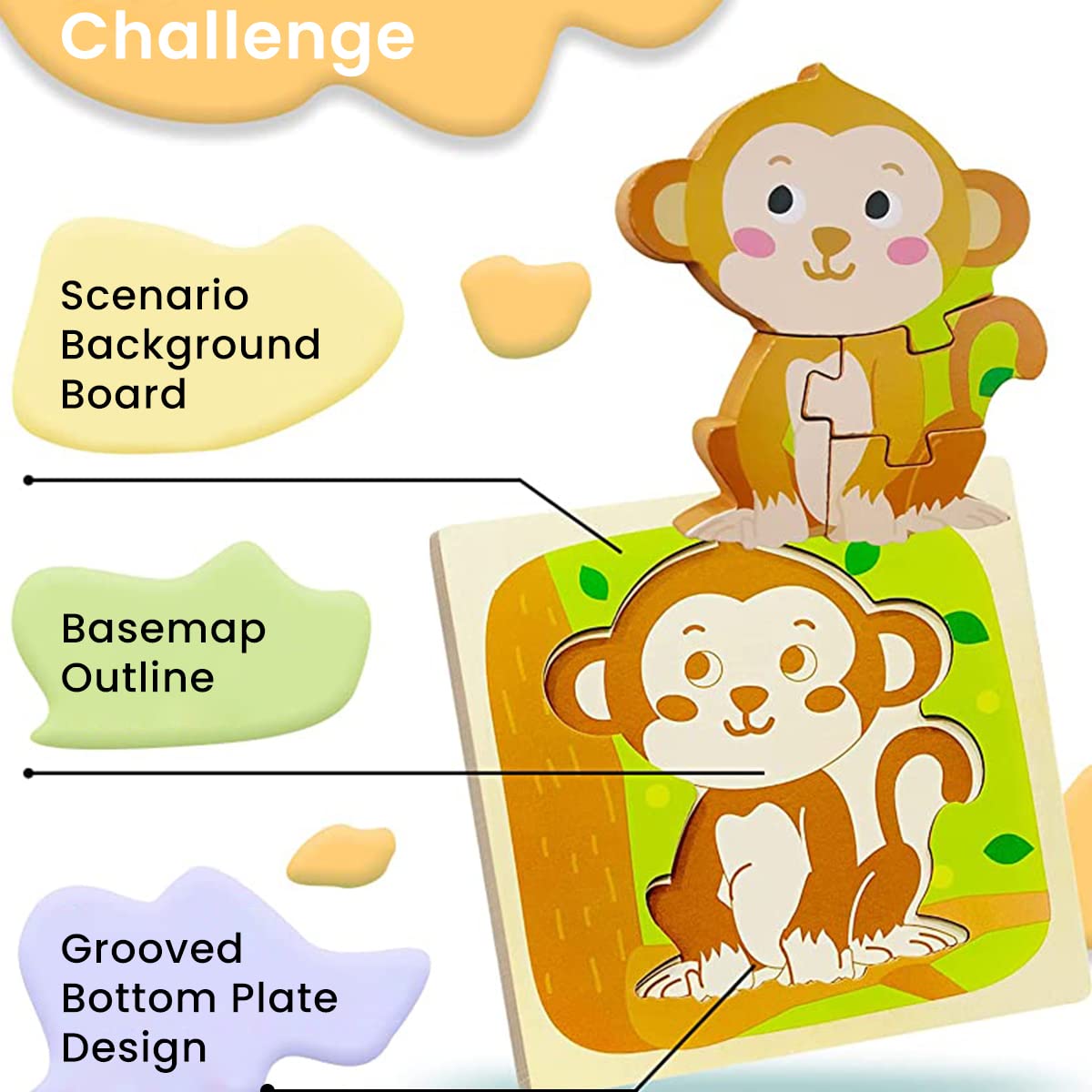 PATPAT Wooden Puzzles for Kids 4Pcs Cartoon Animal Puzzle Toy for Toddlers 3D Cartoon Jigsaw Puzzle Toy STEM Educational Learning Toys Montessori Toys for Kids 1 2 3+ Years Old Gifts for Boys Girls