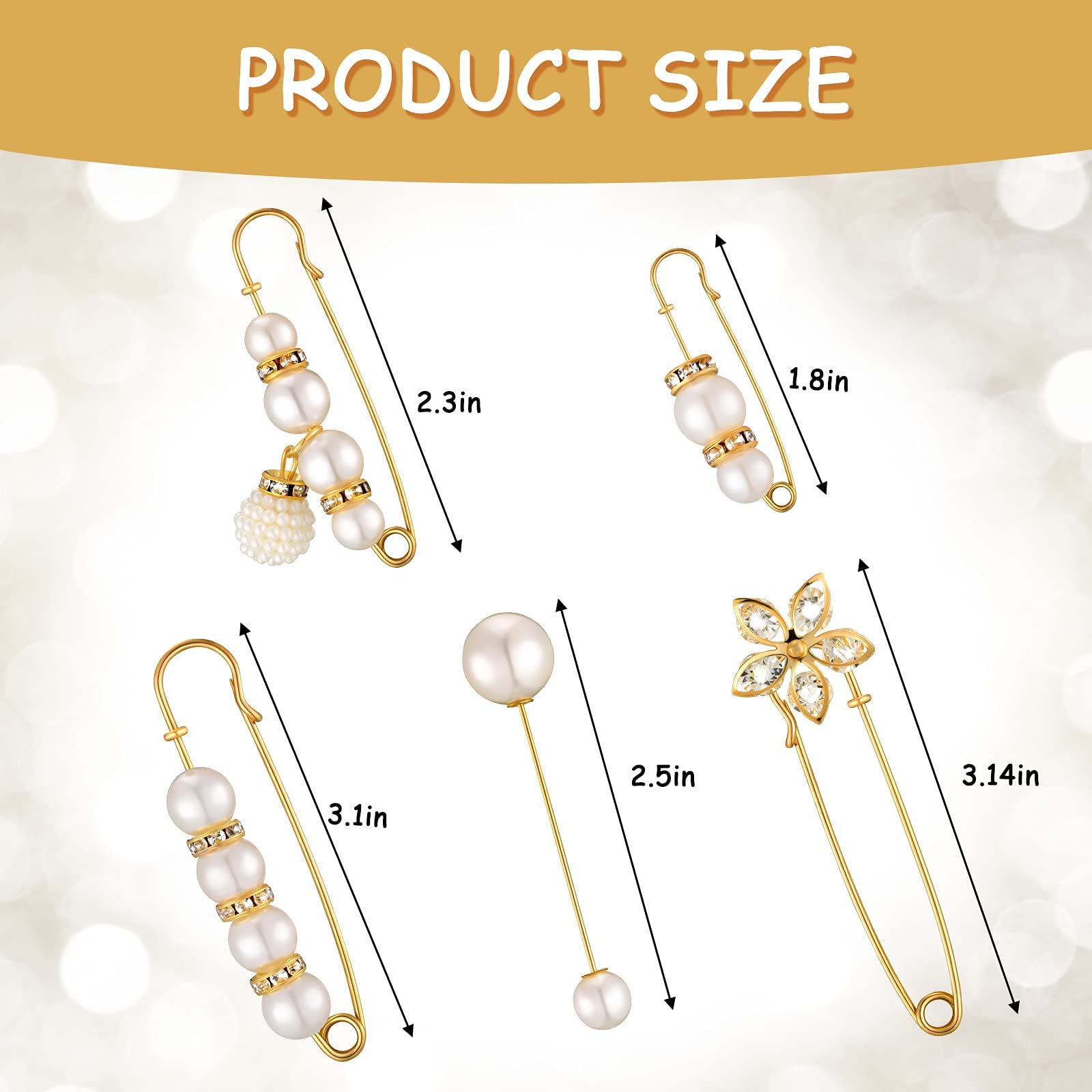 SANNIDHI 15 Pieces Sweater Clips Heavy Duty Safety Pins Faux White Pearl Brooch Pins Dress Clip Hat Shawl Pin Rhinestone Enamel Pins Decorative Cute Pins for Women Girls Dressing Decoration