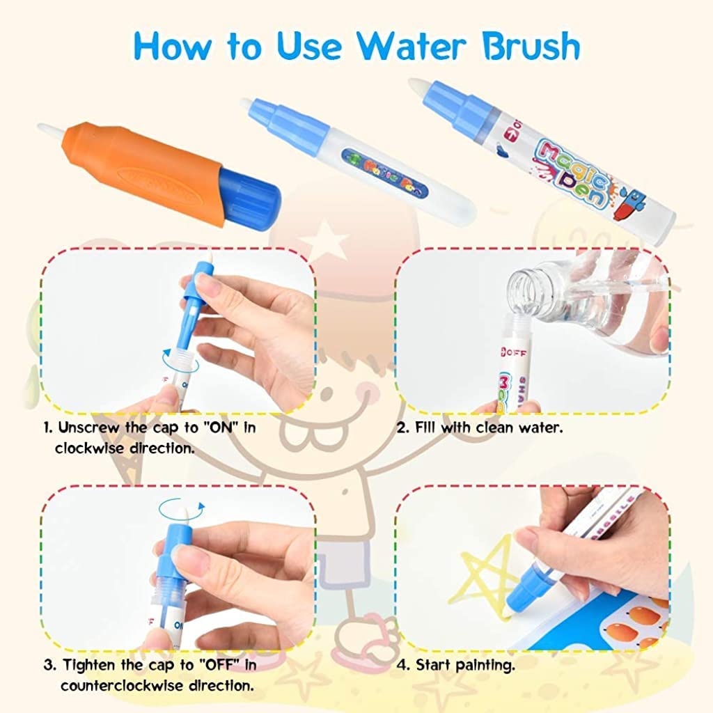 PATPAT® Water Doodle Mat 40 X 30 Inches Fruit Alphabet Magic Drawing with 3 Pens 8 Small EVA Template 4 Plastic 1 Roller Set Picture Album for Girls Boys Age 3-8 Birthday DIY Gifts