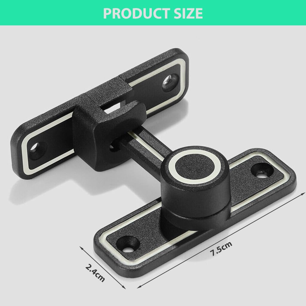HASTHIP Door Lock Sliding Door Lock, 90°/180° Heavy Duty Barn Door Lock Hardware with Night Glow Design, Barn Sliding Door Latch Lock Suitable for Garden, Bathroom, Outdoor, Garage, Window (Black)