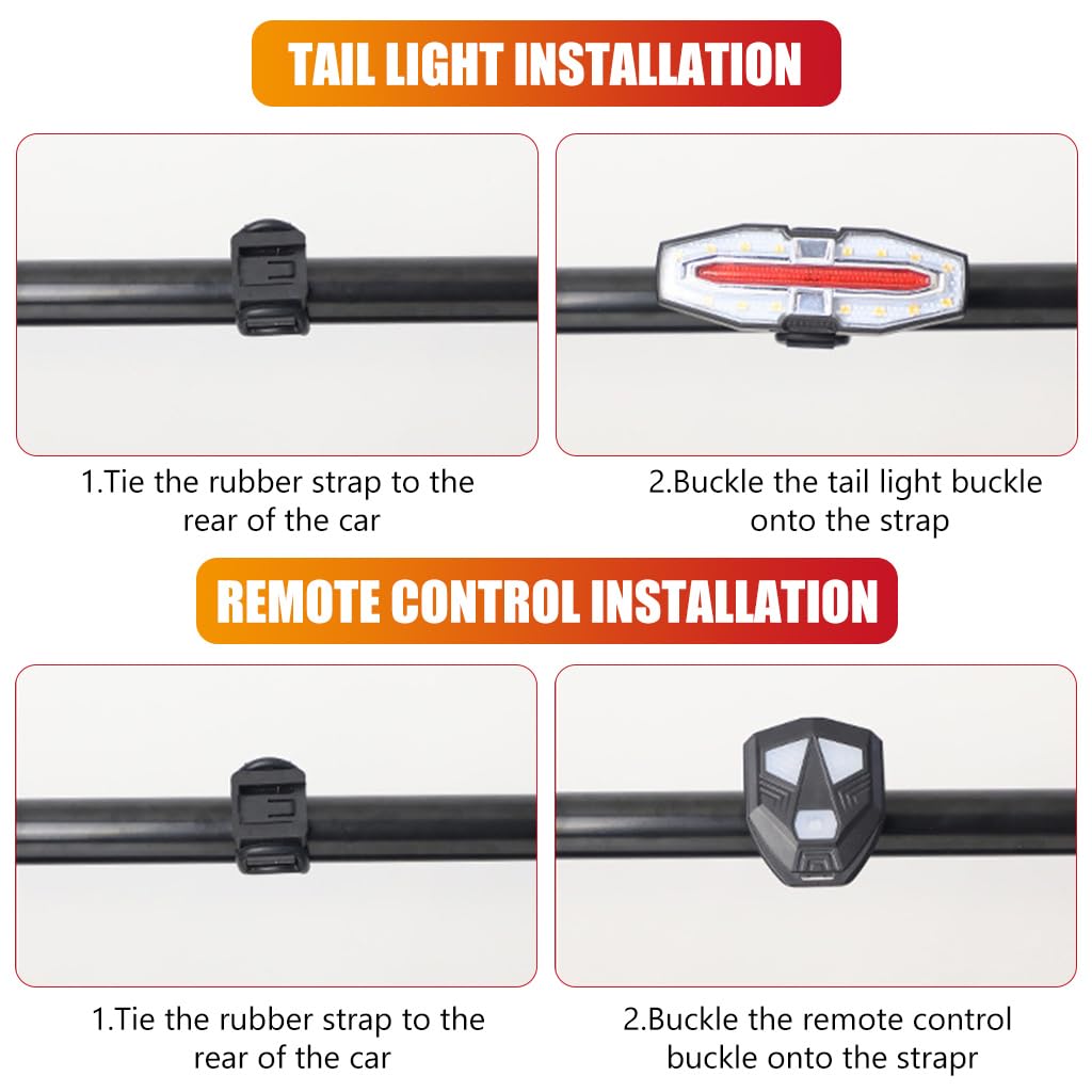Proberos Waterproof Bike Tail Turn Signal Light with Remote Control High Brightness Dual Color LED Bike Warning Light with 3 Modes USB Rechargeable LED Turn Siginal Light for Bike, Motorcycle
