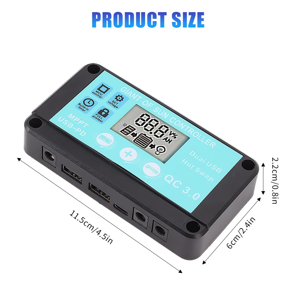 ELEPHANTBOAT Solar Charge Controller 10A 12V/ 24V Solar Charge Controller, Solar Panel Regulator with Dual USB Ports, LCD Display, Support Timer Function