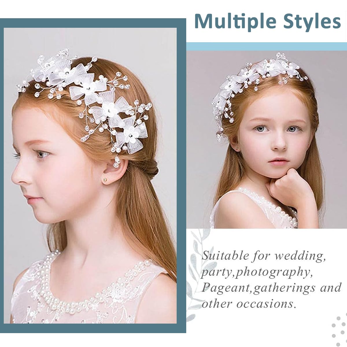 SANNIDHI Flower Tiara for Girls Kids, Cute Flowers Crown for Girls, Lace Hairband Tiara for Girl, Stylish White Mesh Princess Floral Headband Hair Accessories for Girl Gifts