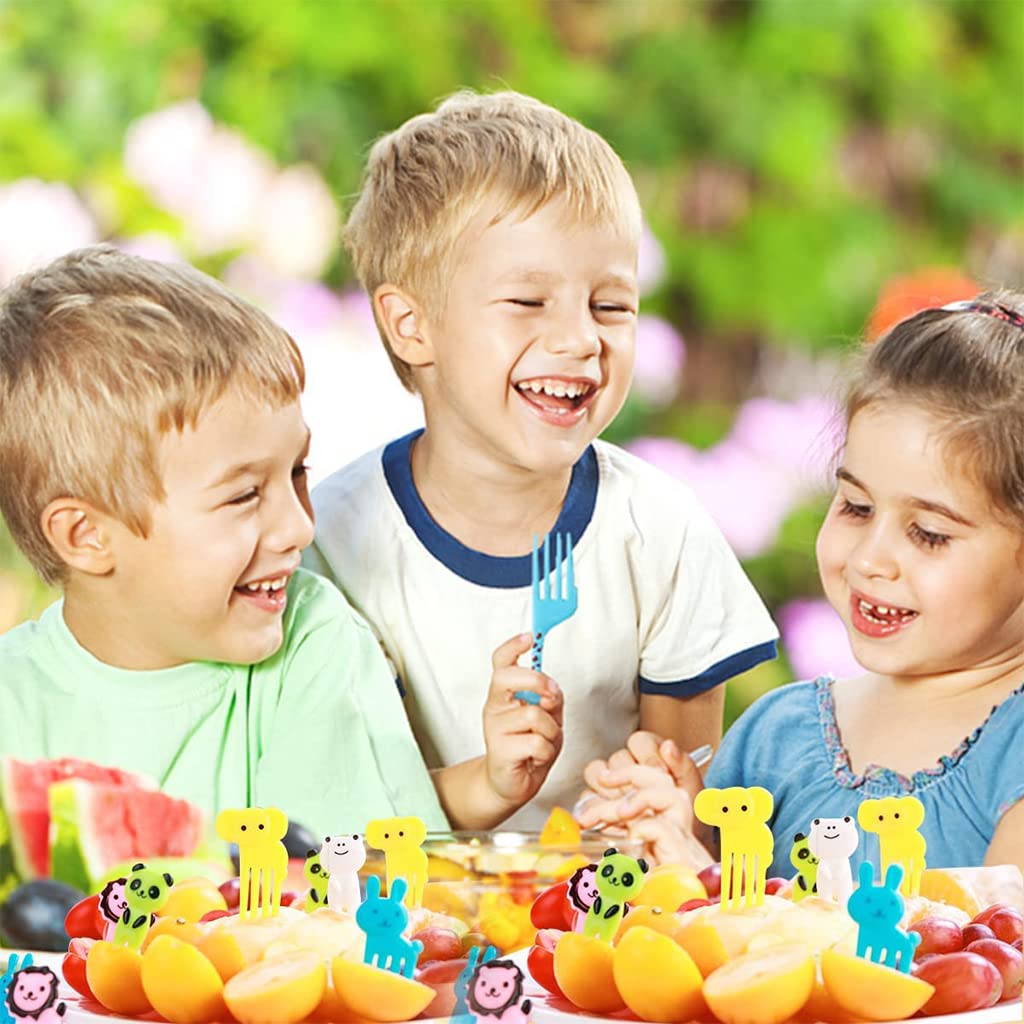 ZIBUYU 50 Pcs Random Color Cute Animals Bento Box Decor Food Fruit Mini Kids Forks & Toothpick for Cake,Dessert,Pastry Party Supply with Food Grade Plastic