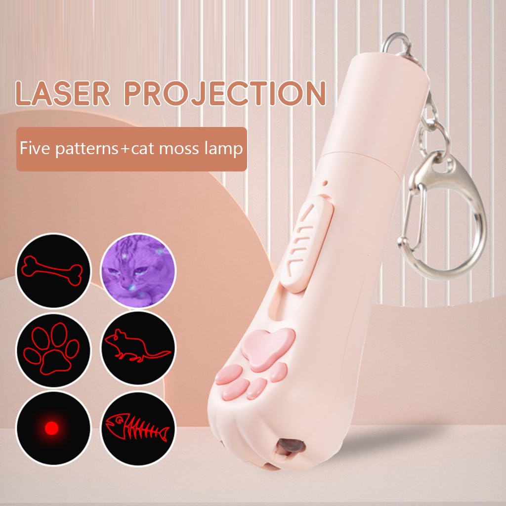 Qpets Cat Laser Pointer, Cat Interactive Toy USB Rechargeable Laser Pointer with 5 Switchable Patterns Red Laser Pointer Pen Cat Toy Chasing Toy Cute Cat Claw Laser Pointer Pen