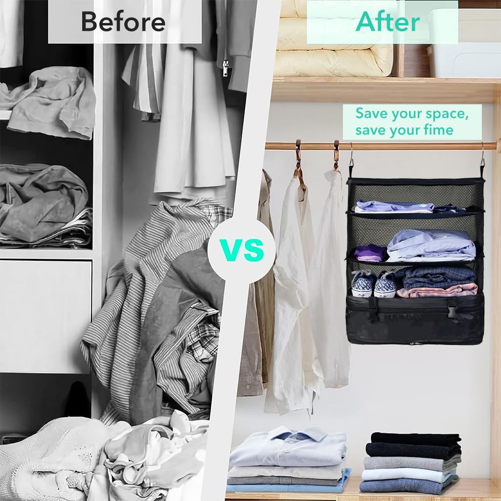 HASTHIP Wardrobe Hanging Organizer Multilayer Clothes Organizer for Wardrobe Folding Travel Hanging Organizer with Zipper Pouch Space Saving Wardrobe Clothing Organizer Bag