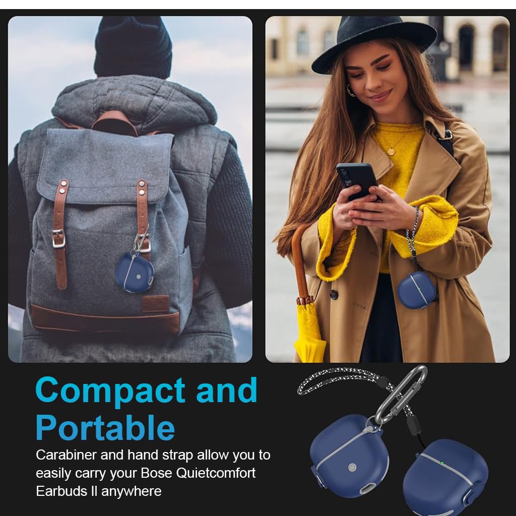 ZORBES Protective Case for QuietComfort Earbuds II 2022, Shockproof Case for QuietComfort Earbuds II Charging Case Charging Case TPU Protective Cover with Lanyard and Keychain (Blue)