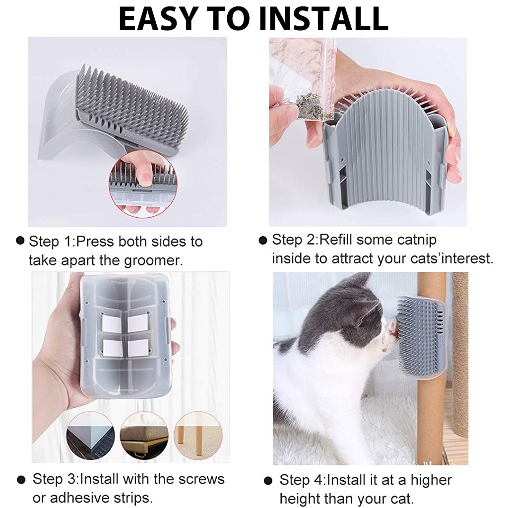 Qpets 2 Pcs Cat Brush for Hair Grooming Wall Mount Corner Cat Scratcher Head Top Massage Comb for Cat Self Entertainment Massage Brush for Cat