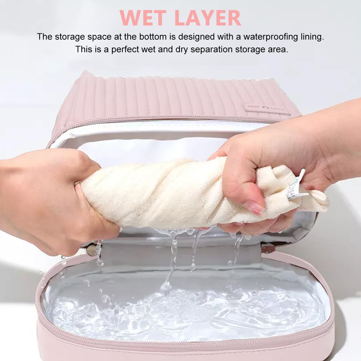 MAYCREATE Large Capacity Cosmetic Travel Bag, Women's Toast Cake Cute Cosmetic Organizer Bag, Makeup Pouch for Women, Portable Dry Wet Separation wash Bag, Pink