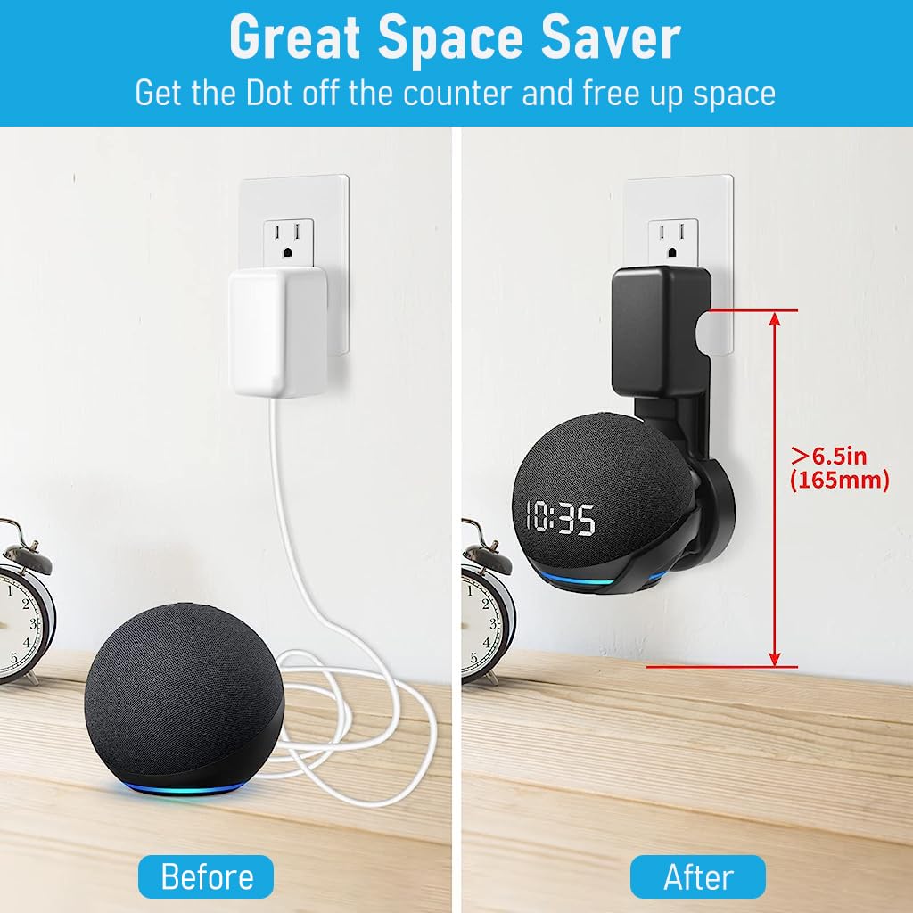 ZORBES Wall Mount for Alexa Echo Dot 5th Generation, Space-Saving Solution with Cable Management Wall Holder for Alexa Echo Dot 5th Generation, Alexa Echo Dot Accessories (Black, Holder Only)