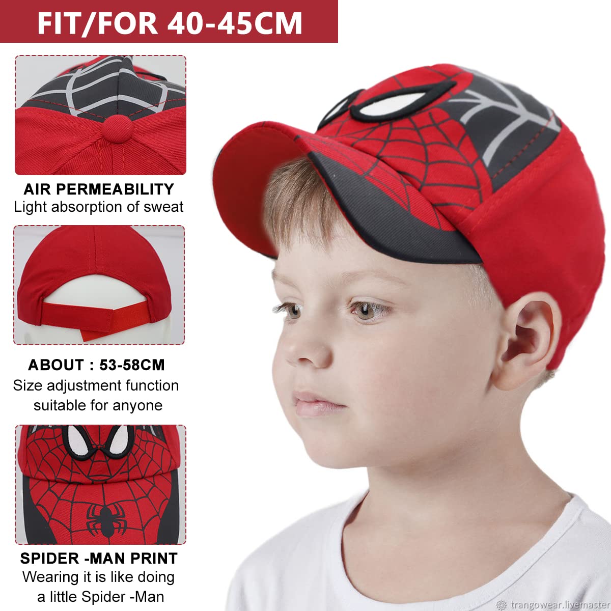 GUSTAVE Cap for Kids Spiderman Caps for Boys Girls Baseball Cap Sport Hat Cap Sun Hat for 3-4 Years Old Kids Spider Man Merchandise Hat for Kids Caps for Baby Boy Black