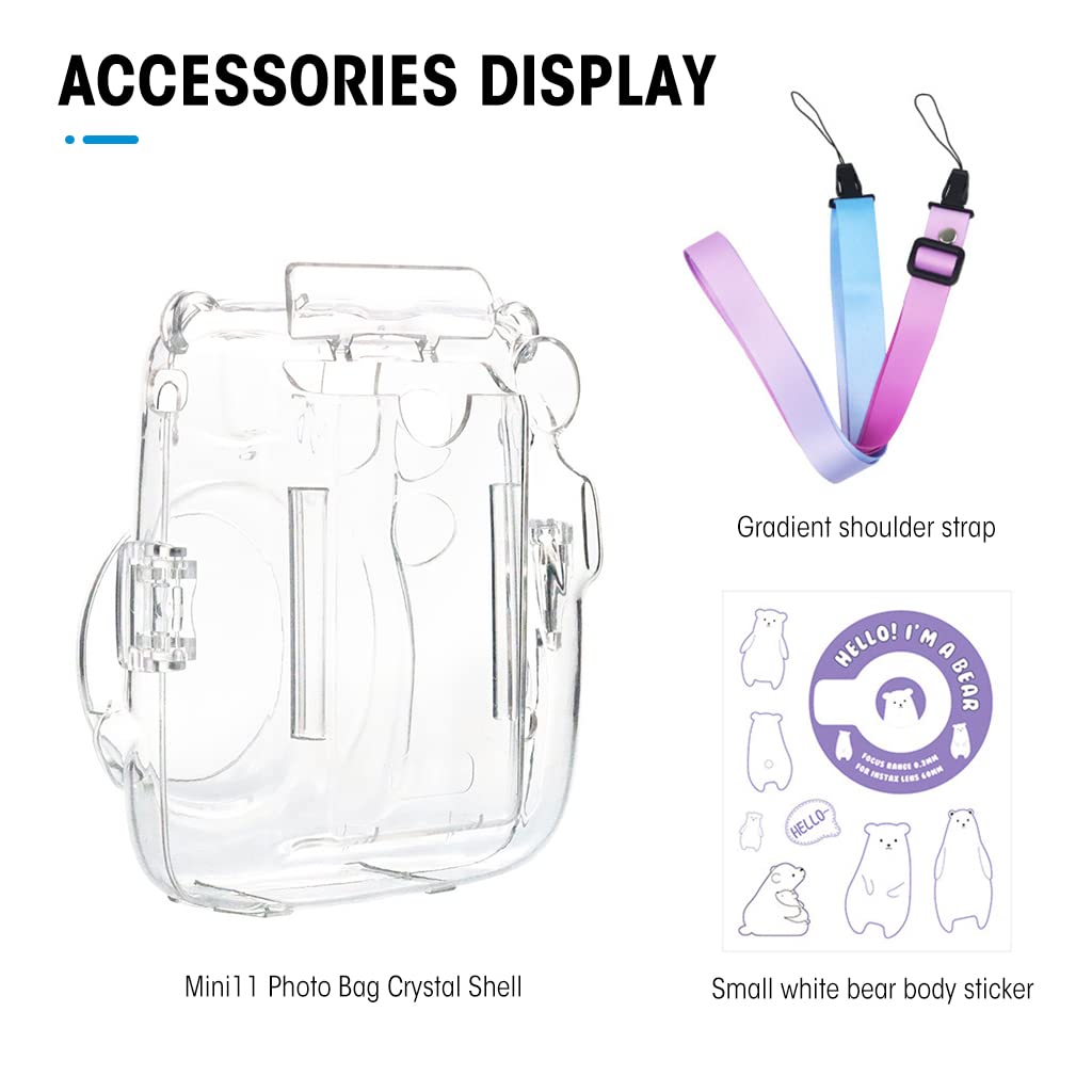 ZORBES Instax Mini 11 Case Cover, Crystal Protective Camera Case for Fujifilm Instax Mini 11, with Flim Sheet Holder, Easy Install Shell Cover with Shoulder Strap for Intex Camera Mini 11 (case only