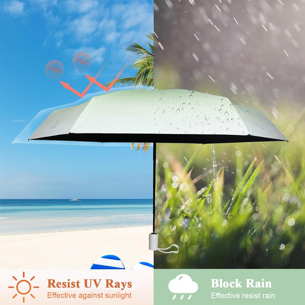 PALAY Automatic Folding Umbrella for Women Rain & Sun Proof, UV Umbrella with 8 Strong Fiber Ribs, Gradient Modern Style Umbrella for Travel, UPF 50 + Auto Open Umbrella for Sun Protection