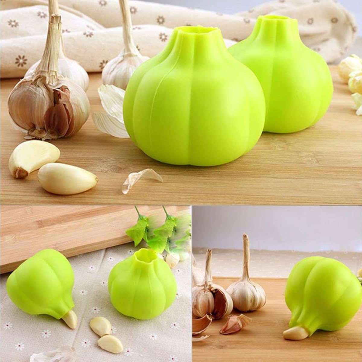 Supvox 3-PackGarlic Peerler, 2 in 1 Garlic Removal Tool Silicone Garlic Crusher Garlic Ginger Skin Peeling Pouch Kitchen Garlic Ginger Skin Removal Tool