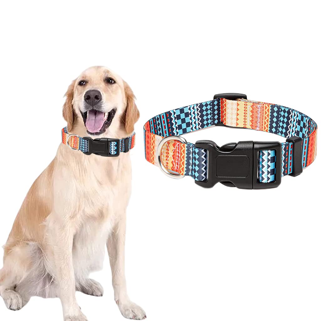 Qpets Bohemia Style Dog Collar with Patterns Adjustable 33-55cm Soft Comfy Pet Collars Dog Belt for Small Medium Large 15-30KG Dogs (Size:M)