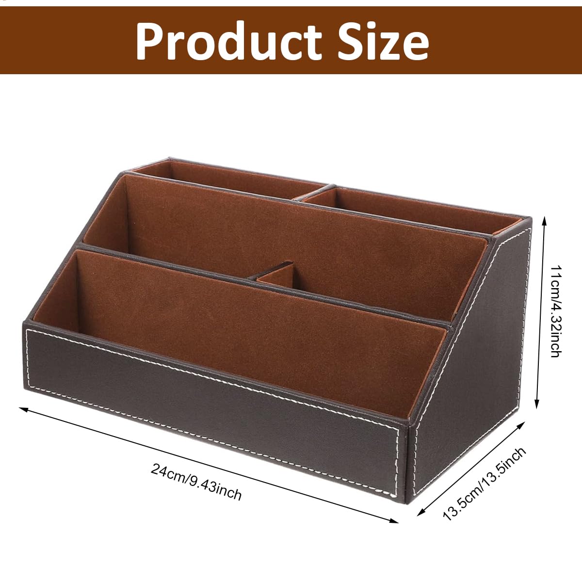 Climberty Pu Leather Desk Organizer with 5 Compartments Holder, Multi-Functional Office Supplies Storage Caddy for Pen/Pencil, Phones, Remote Controller and Desktop Accessories Brown (24x13.5x12cm)