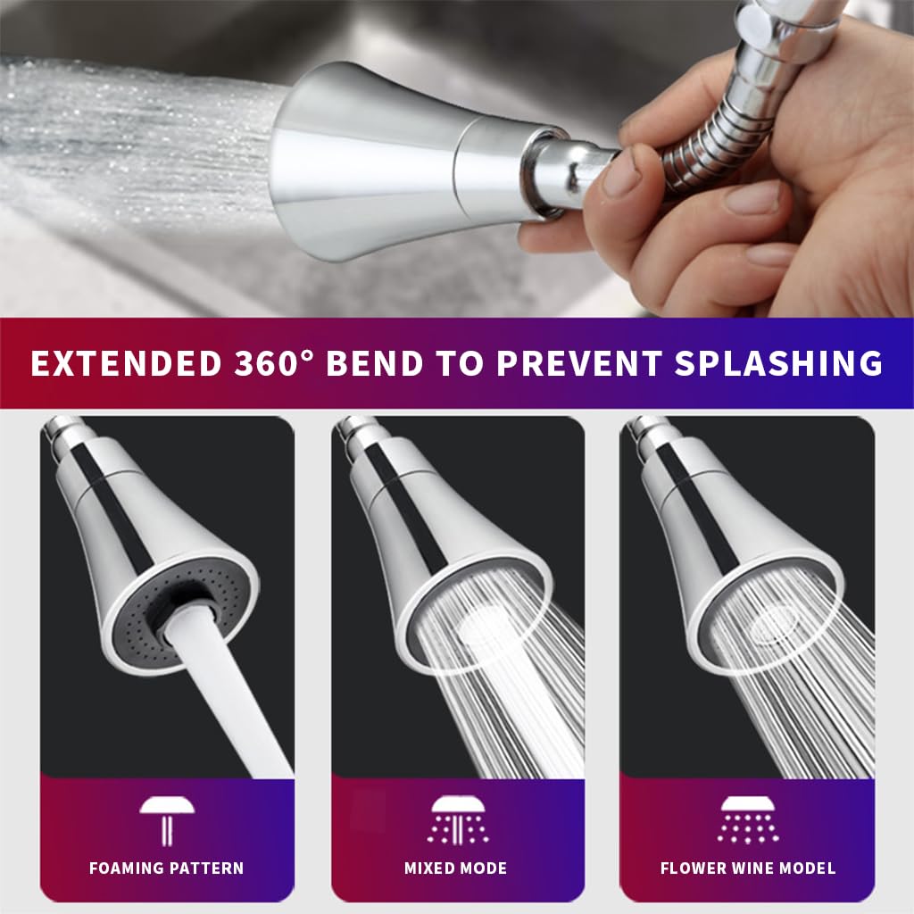Serplex Tap Extender for Kitchen Sink Kitchen Tap Extension Flexible 360° Rotatable Anti-Splash Water Tap Extension with 3 Water Outlet Modes Faucet for 24mm Internal Teeth, 15mm~22mm External Teeth
