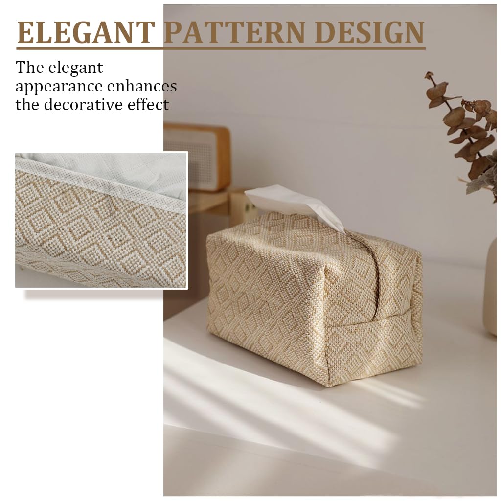 HASTHIP Tissue Paper Box Boho Cotton and Linen Fabric Tissue Paper Box Tissue Paper Dispenser Tissue Paper Holder for Desk Living Room Tissue Paper Box Car Tissue Paper Holder