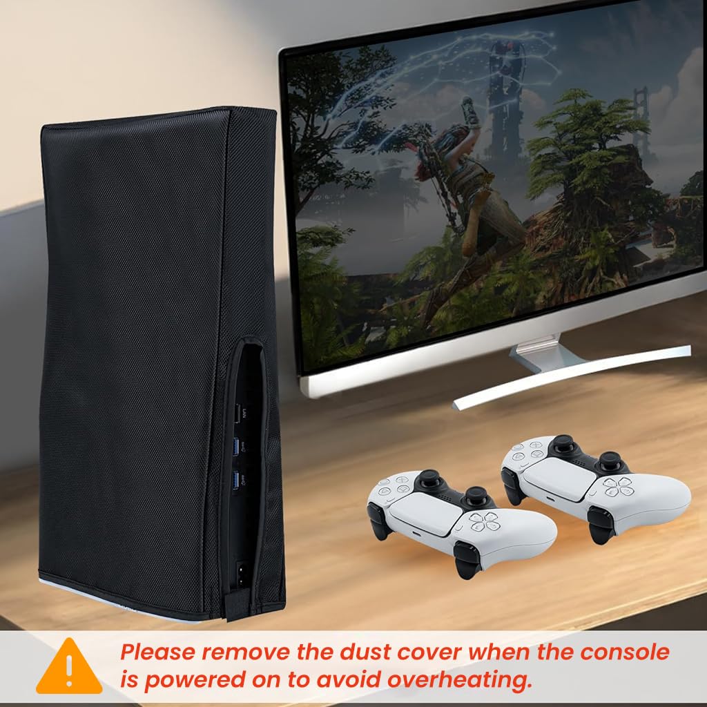 ZORBES Dust Cover for SONY PS5 Console, Oxford Cloth Dust Proof Cover for Sony PlayStation 5 Game Console Vertical Dust Cover Sleeve for PS5 Accessories Digital Edition & Disc Edition (Black)