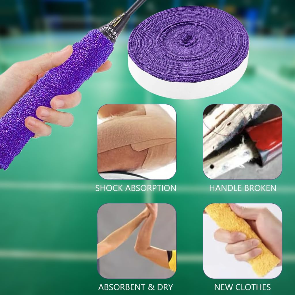 Proberos Towel Hand Glue,Cotton Anti-Skid Sweat Tape Badminton Racket OverGrip Sweatband Tape Wraps (Purple)
