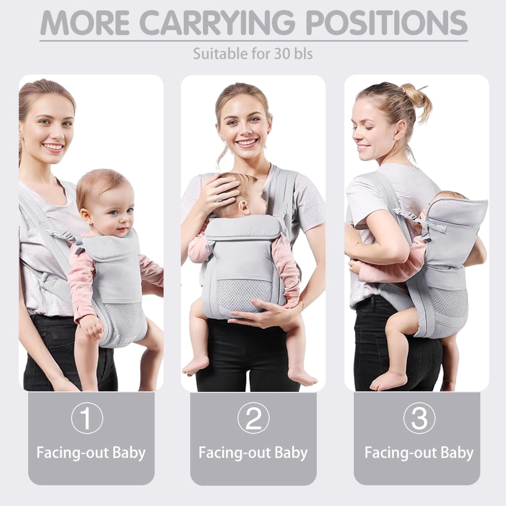 SNOWIE SOFT Ergonomic Baby Carrier with Breathable Mesh, Dual Position, Easy-Storage & Adjustable Straps, Lightweight Kangaroo Wrap for Infants & Toddlers up to 30Lbs, Comfortable Outdoor Use