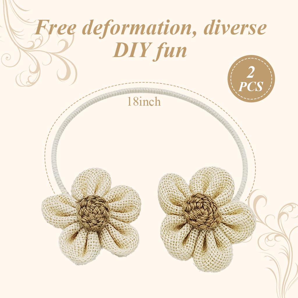 HASTHIP 2Pcs Flower Curtain Tiebacks Decorative Cotton Linen Flower Flexible Curtain Tiebacks Drape Tiebacks Flexible Metal Wire Curtain Tiebacks Non Slip Curtain Tiebacks for Heavy Drapes