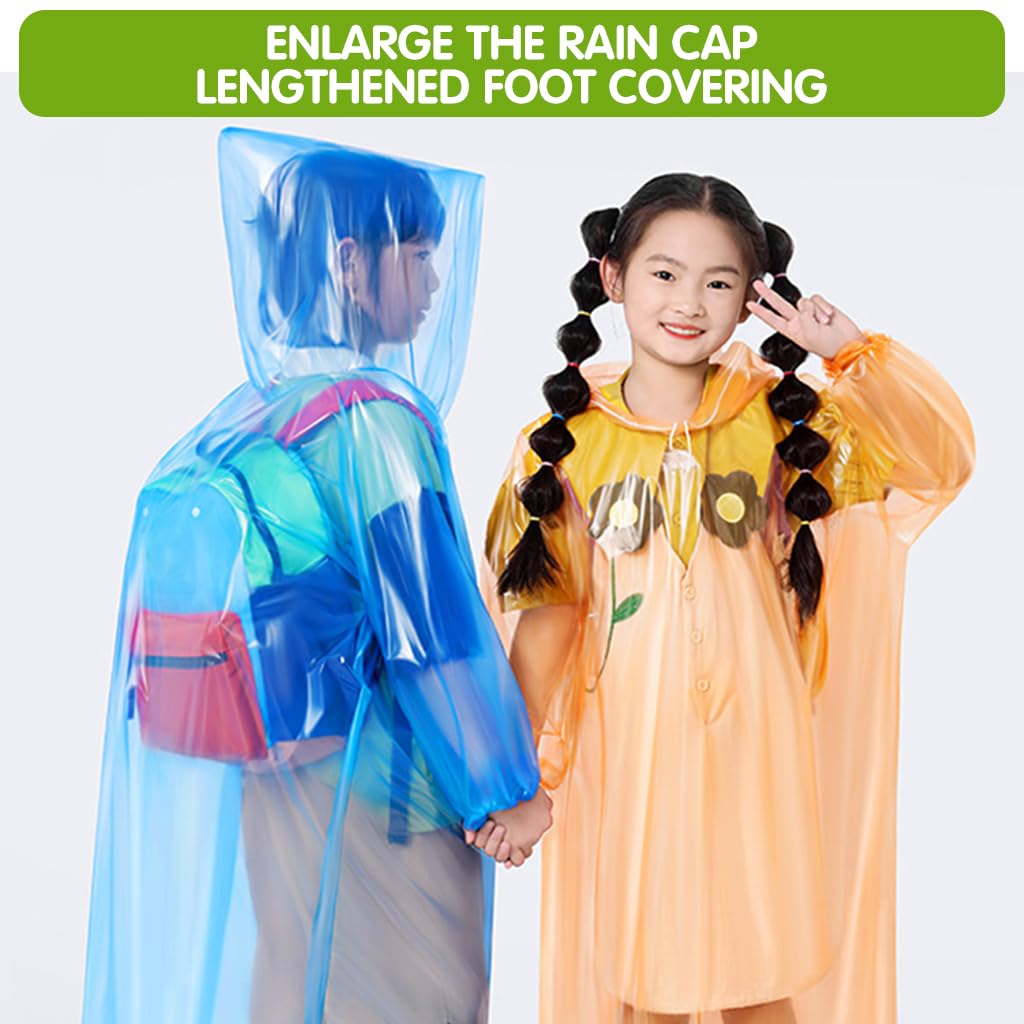 PATPAT 5Pcs Kids Rain Coat Travel Disposable Rain Coat Color Transparent PVC Hooded Rain Coat Emergency Rain Ponchos for Kids Students Outdoor Rain Coat for Camping, Hiking, Traveling