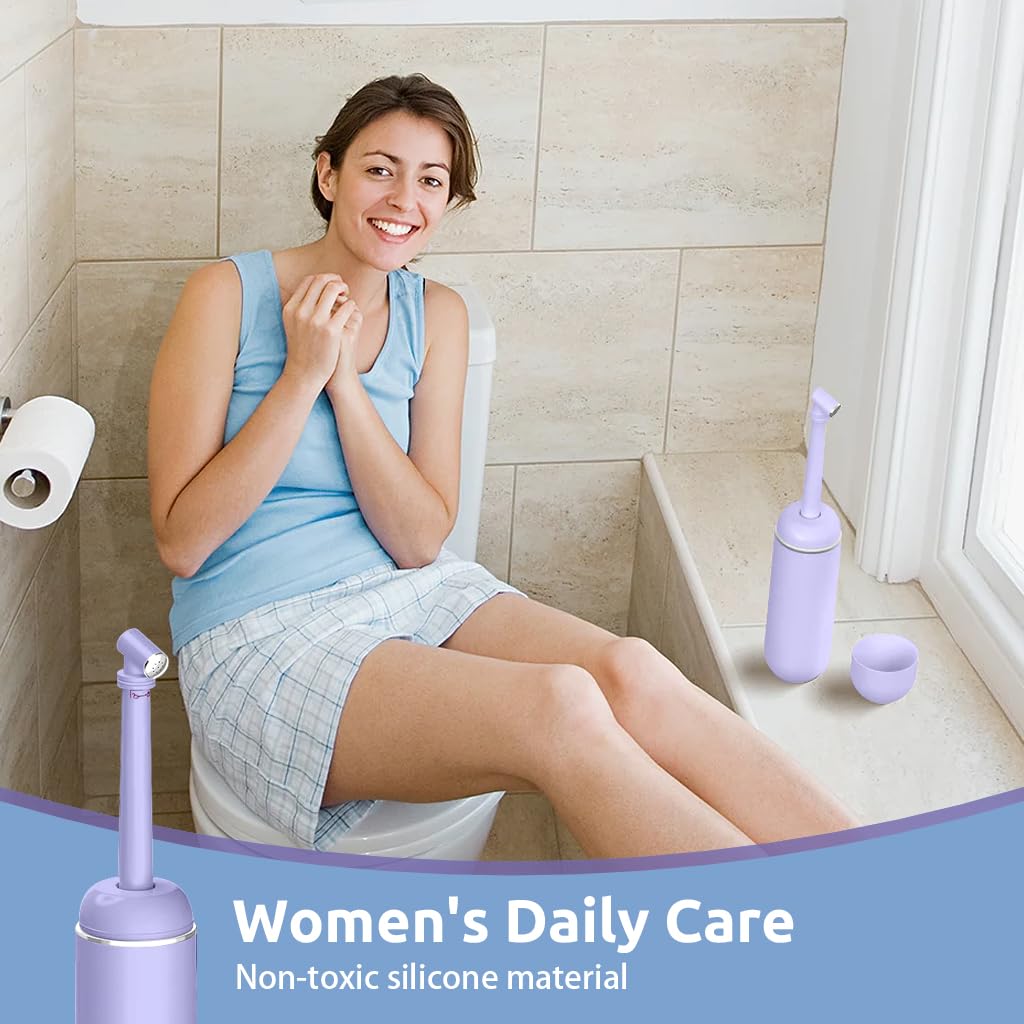 HANNEA Travel Bidet 380ml Portable Travel Bidet with Lid Sanitary Rinse Bottle with Retractable Spray Nozzle Leaking Proof Travel Bidet for Women, Personal Handheld Sanitary Bidet(Purple)