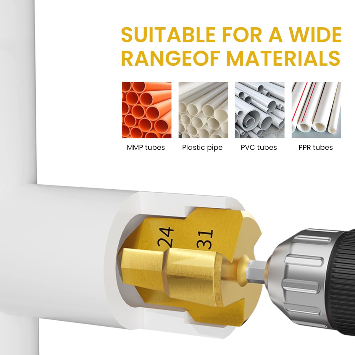 Serplex 3Pcs PPR Lifting Drill Bit 3 Sizes Titanium Coated Steel Drill Bit 1/4 Inch Hex Shank Water Pipe Expansion Drill Puncher Hole Opener Expander For PVC, Plastic, PPR, and Rubber Tube