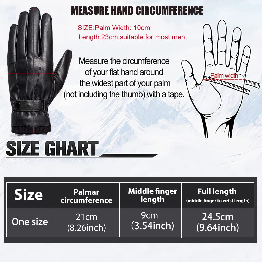 Proberos® PU Leather Winter Gloves for Men Fleece Warm Lining Touch Screen Fashion Driving Black Style 3 2PCS
