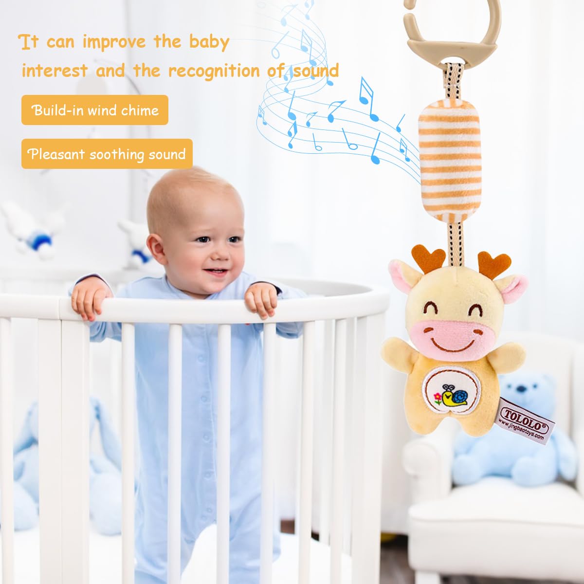 PATPAT Deer Rattles for Baby 0-6 Months New Born Baby Toys Hanging Toys for Babies Cradle Toys Hanging Infant Sensory Toys with Sound Stuffed Animal Squeeze Toy, Plush Soft Toys for Babies 6-12 Month