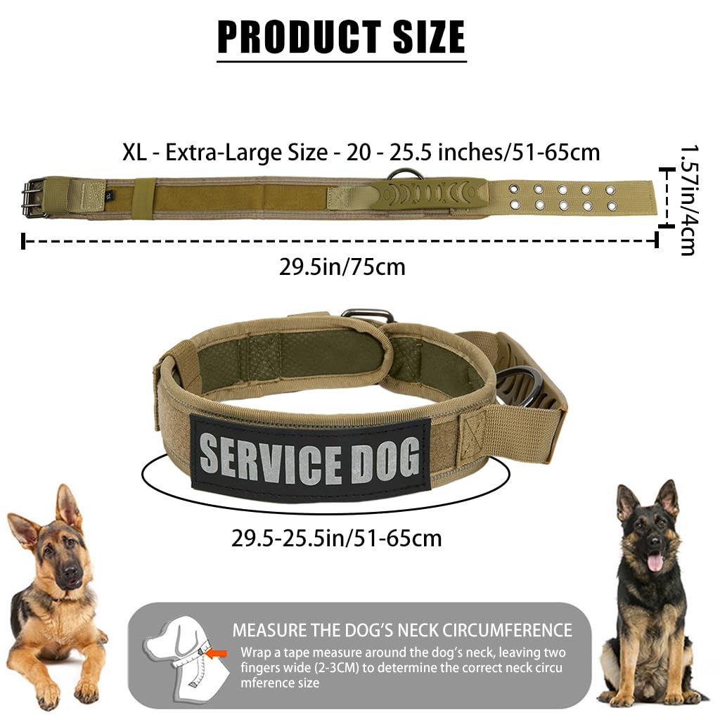 Qpets Dog Collar Nylon Tactical Dog Collar with D Ring & Handle Adjustable Dog Collar with Reflective Safety Strip Dog Training Collar for Medium Large Dogs(XL, 20''-25.5'')
