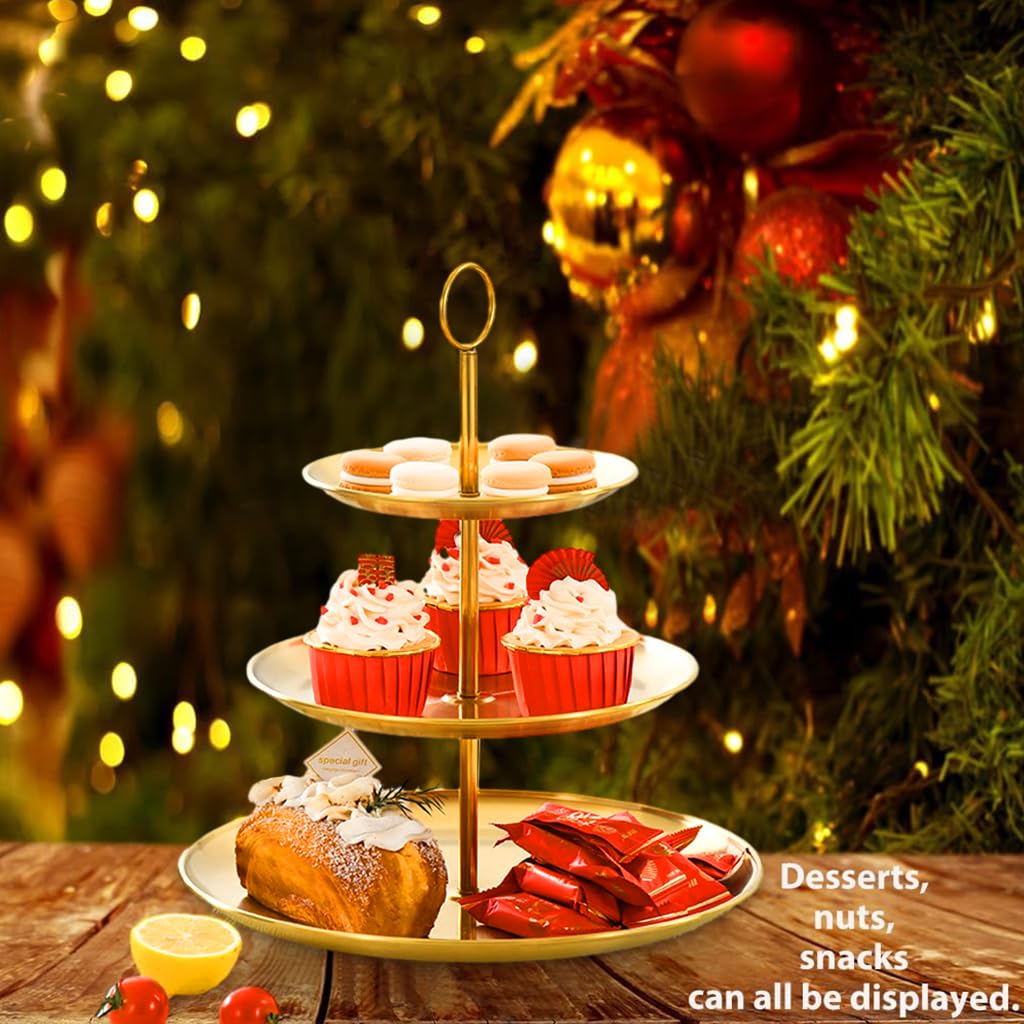 HASTHIP 3 Tiered Gold Cupcake Stands, Metal Cupcake Tower Gold Tiered Dessert Stand Cup Cake Tier Stand, Serving Tray Cupcake Holder for Wedding, Birthday, Holiday Dessert Table Decoration