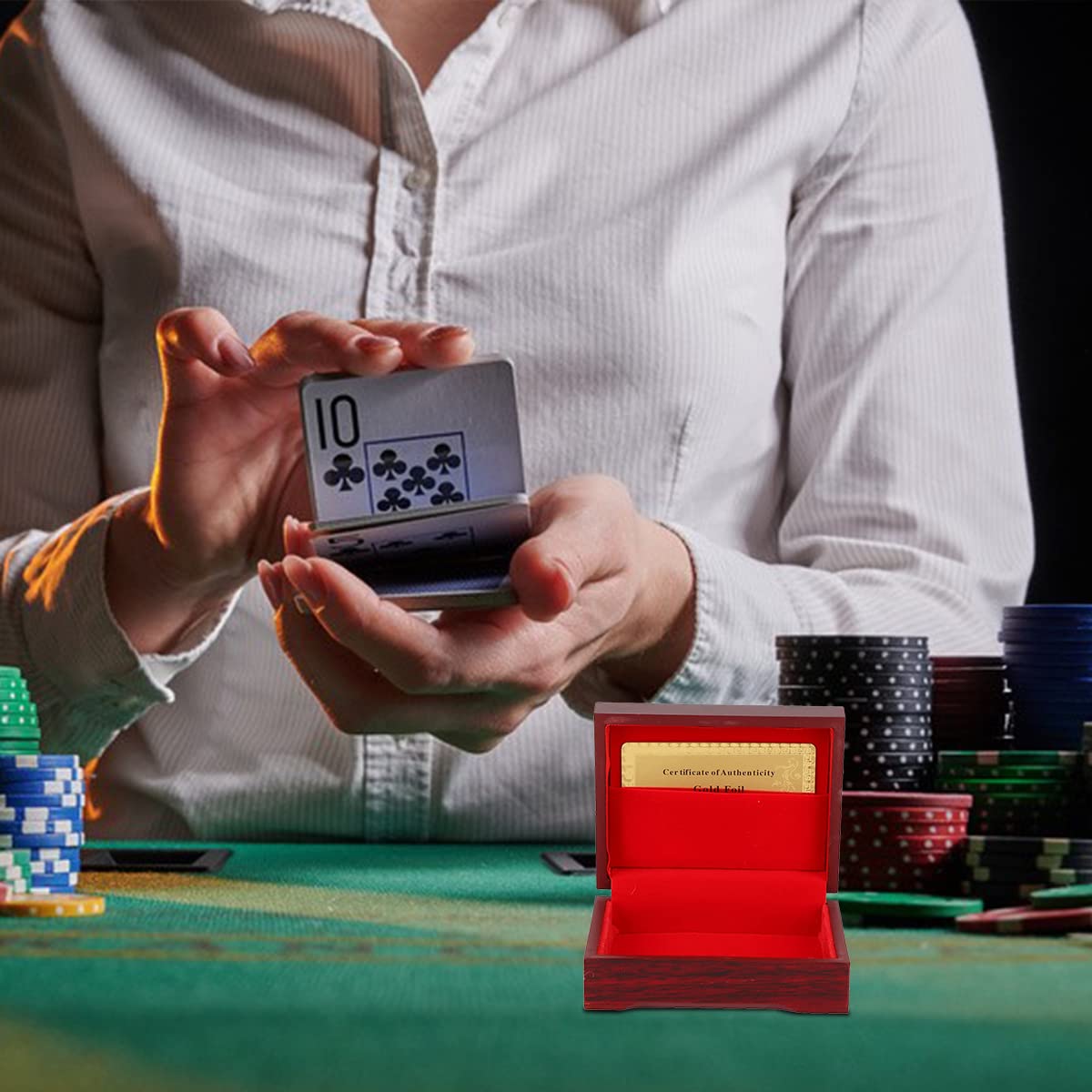 PATPAT Wooden Box Card Box Card Organizer Box Cards Deck for Poker Texas Game Palying Cards Poker Cards Storage Box, Red