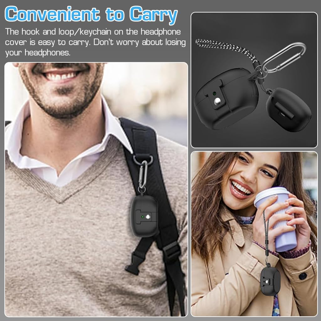 ZORBES Earbuds Case Cover for Sony WF-1000XM5 Earbuds(2023), Silicone Protective Case with Snap Lock Scratchproof Shockproof Wireless Earbuds Cover for Sony WF1000XM5 with Lanyard&Carabiner, Black