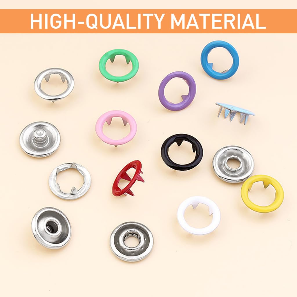HASTHIP 100 Sets Metal Snaps Buttons with Fastener Pliers Press Tool Kit, 10 Colors Hollow and Solid Metal Prong Buttons with Plastic Storage Case and Snap Plier for DIY Clothing Crafting Sewing