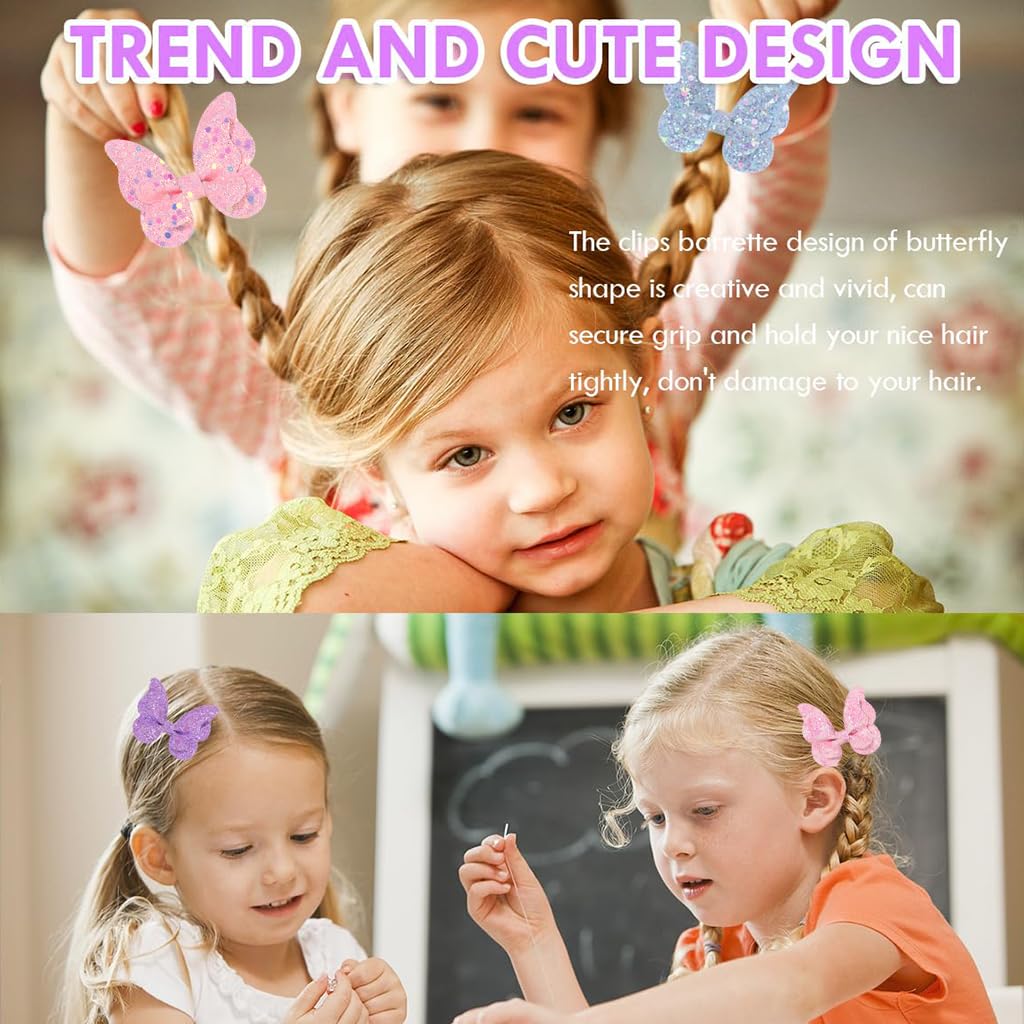 PALAY Hair Clips for Girls Kids 6Pcs Set, Glitter Butterfly Baby Hair Clips, Color Sequin Hair Bows Barrettes Non-slip Hair Accessories for Baby Girls, Toddlers, Children