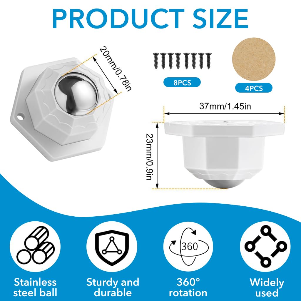 HASTHIP 4pcs Caster Wheel 20mm Self Adhesive Caster Wheel 360° Swivel Wheels for Furniture, Small Appliance, DIY Modification Moving Table Heavy Duty Caster Wheels 200Kg Loading Capacity