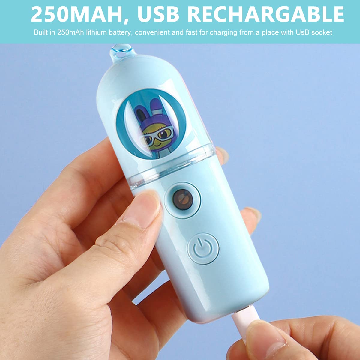 MAYCREATE Handy Face Mist Spray Cute Nano Facial Mist Sprayer, USB Rechargeable Portable Nano Mist Spray Mister, Moisturizing Face Spray Machine for Women Girls Skin Care, Daily Makeup (30ml Tank)