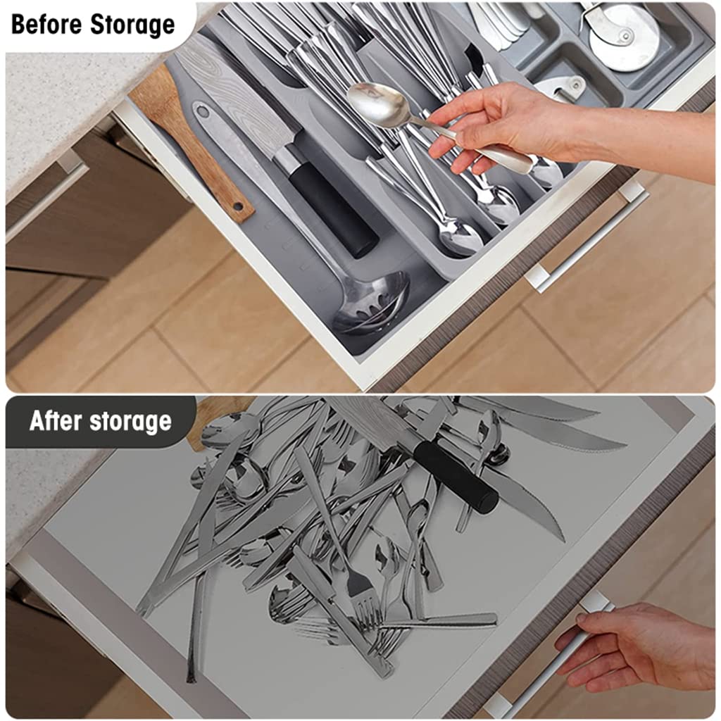 HASTHIP Cutlery Tray for Kitchen Drawer, Modular Kitchen Accessories, Kitchen Drawer Organizer Tray, Expandable PP Plastic Drawer Holder, Multipurpose Utensil Organizer (39.5 X 28 X 5.5 cm)