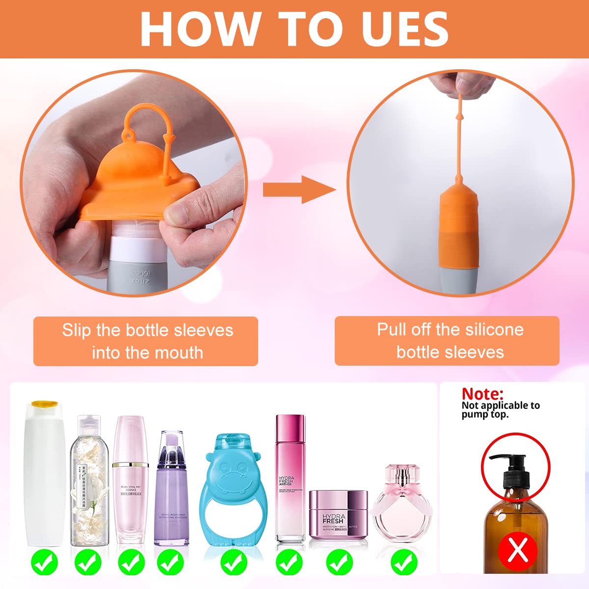 MAYCREATE 8Pcs Elastic Sleeves for Leak Proofing Travel Bottle Covers for Toiletries, Reusable Silicone Travel Container Sleeves with Pull Handle for Shampoo Lotion Leakproof Luggage Accessories