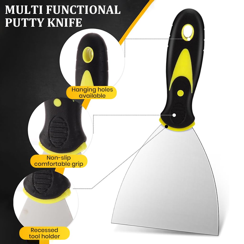 HASTHIP 5PCS Putty Scraper Multi Size Stainless Steel Paint Scraper Tool 1/2/3/4/5 inch Putty Scraper Wide Edge Putty Tools Narrow Putty Scraper for Spackling, Wallpaper Scraper, Spatula Scraper