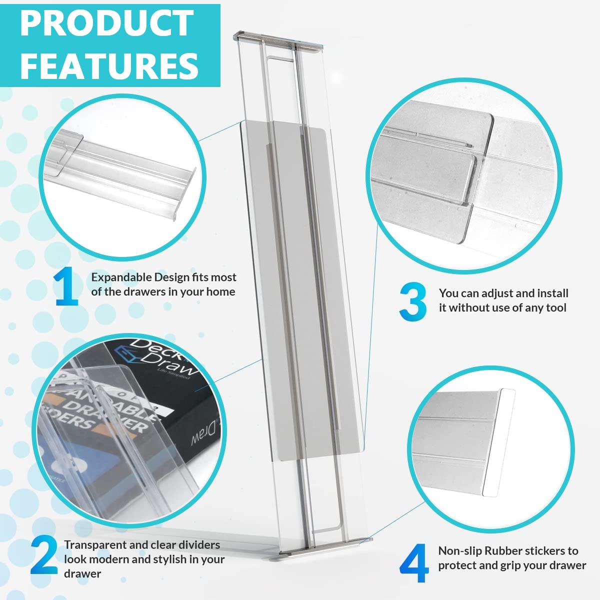 HASTHIP Drawer Dividers Organizers 4 Pack, Adjustable 3.2