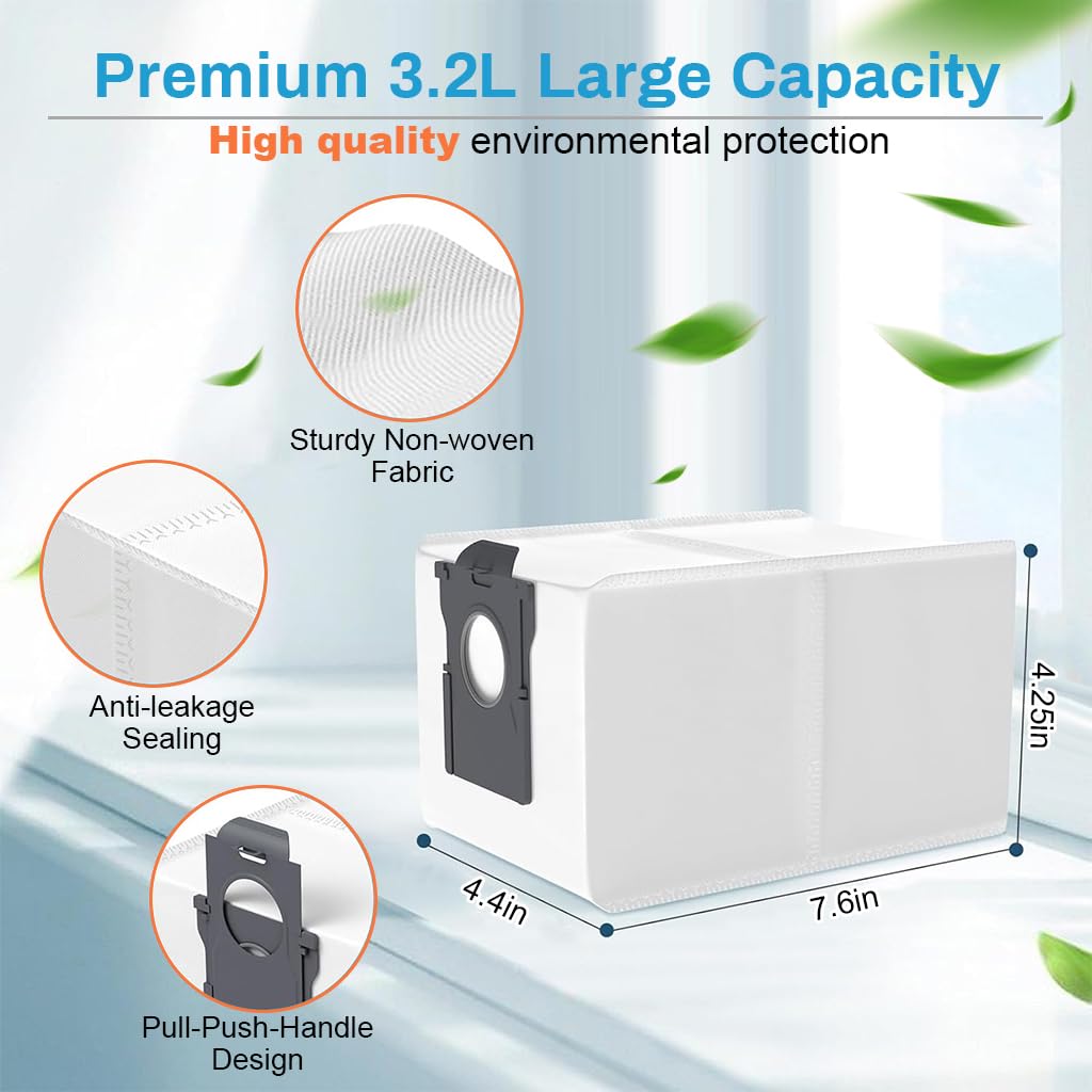 Verilux 4Pcs Dust Bags for Dreame L10s Pro Ultra Vacuum Cleaner Replacement Dust Bags Superior Filtration Capabilities Large Dust Bags for Dreame L10s Pro, 196x108x139mm