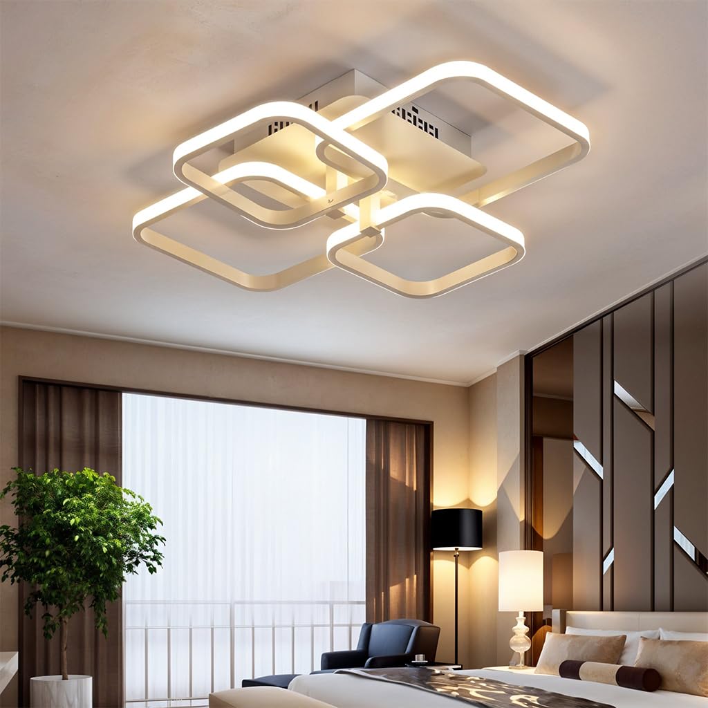 ELEPHANTBOAT® LED Ceiling Light with Remote Control 3-Color LED Ceiling Light for Living Room White Acrylic Modern LED Ceiling Light Flush Mount LED Ceiling Light for Living Room, Bedroom, 58x45x12cm