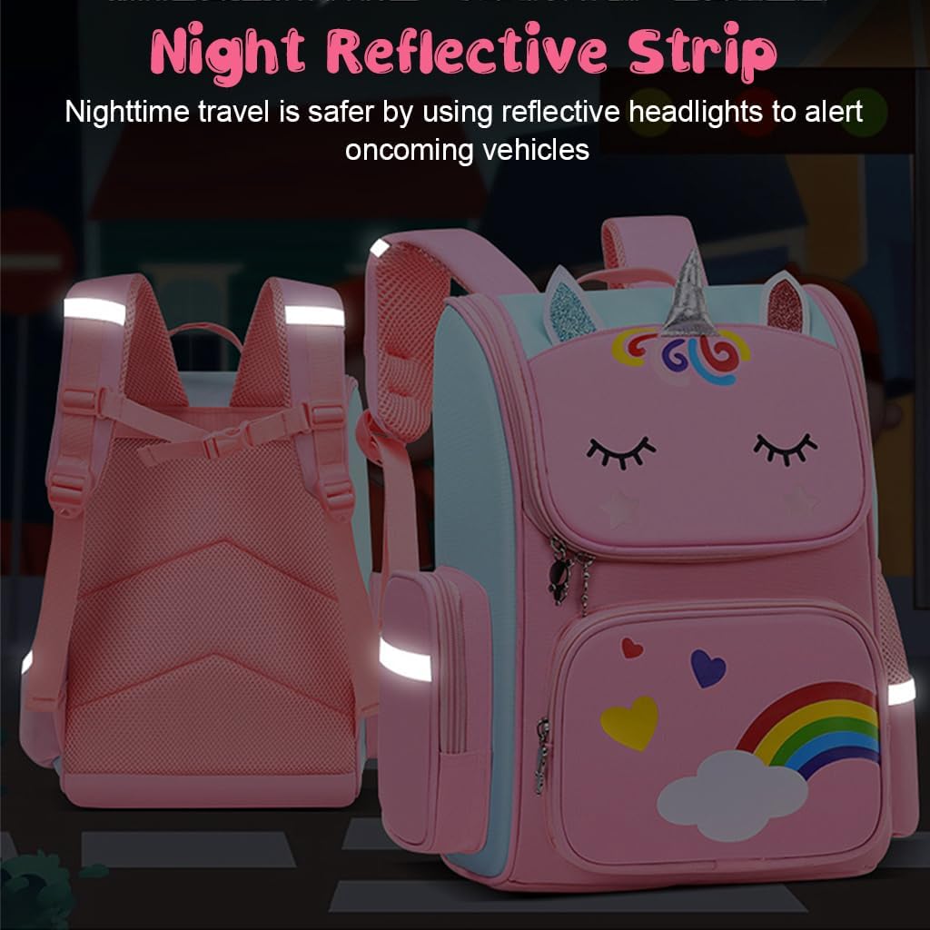 PALAY Girls School Backpack Unicorn Cartoon Backpack Primary Bookbag Waterproof Backpack for School, Travel, Camping, Burden-relief Backpack School Gift for Kids 3-6 Years Old